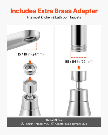 Faucet Aerator, 360° Swivel Kitchen Sink Aerator, 5-Function 5-Flow Sink Sprayer Attachment, Bathroom Faucet Extender Head Replacement for 15/16 inch Female Thread with Adapter & 55/64 inch Male