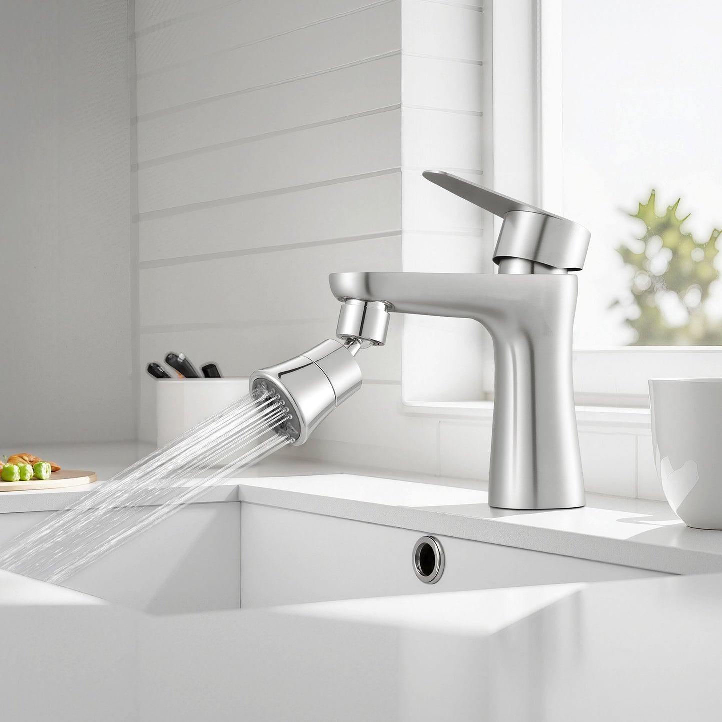 Faucet Aerator, 360° Swivel Kitchen Sink Aerator, 5-Function 5-Flow Sink Sprayer Attachment, Bathroom Faucet Extender Head Replacement for 15/16 inch Female Thread with Adapter & 55/64 inch Male