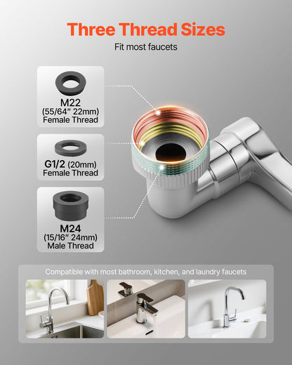 1080° Swivel Faucet Extender, 2 Sprayer Modes Sink Water Faucet Aerator Extension, Kitchen Bathroom Rotatable Spray Attachment with Brass Robotic Arm, Rotating Splash Filter Wash Hand/Hair/Face