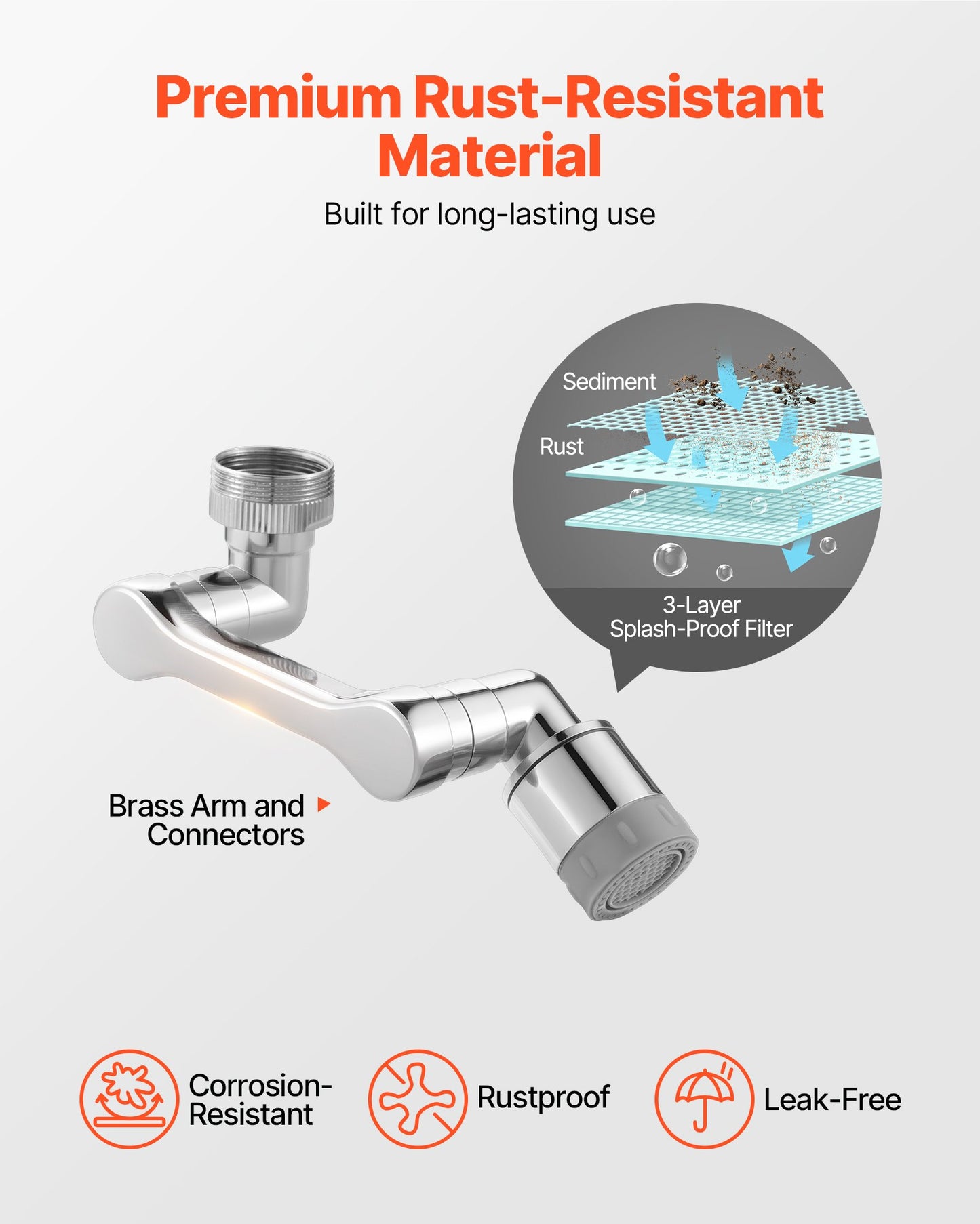 1080° Swivel Faucet Extender, 2 Sprayer Modes Sink Water Faucet Aerator Extension, Kitchen Bathroom Rotatable Spray Attachment with Brass Robotic Arm, Rotating Splash Filter Wash Hand/Hair/Face