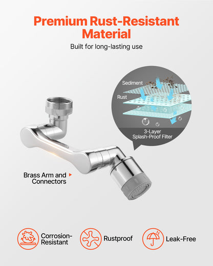 1080° Swivel Faucet Extender, 2 Sprayer Modes Sink Water Faucet Aerator Extension, Kitchen Bathroom Rotatable Spray Attachment with Brass Robotic Arm, Rotating Splash Filter Wash Hand/Hair/Face