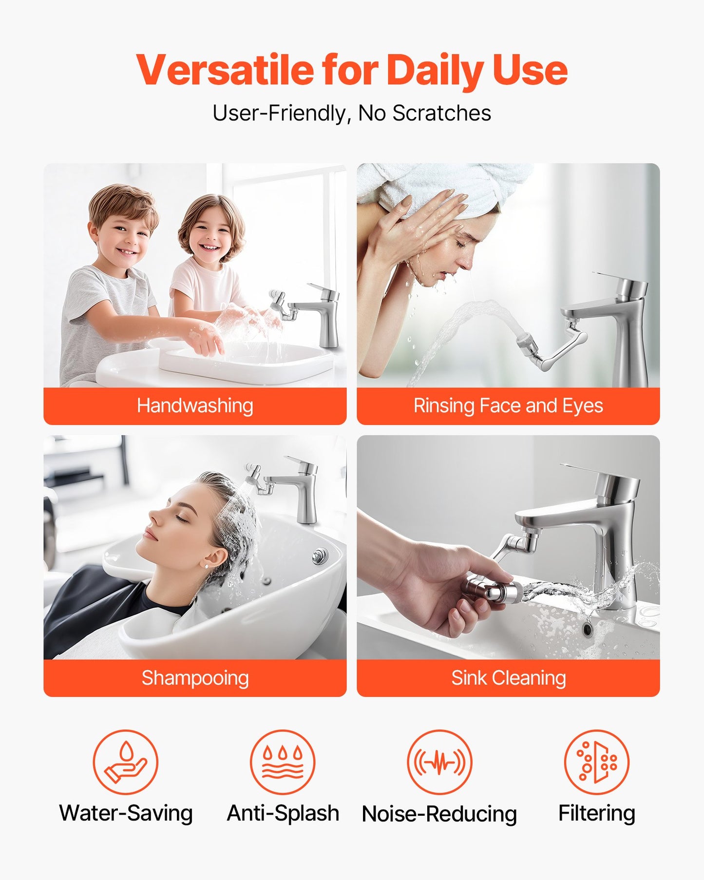 1080° Swivel Faucet Extender, 2 Sprayer Modes Sink Water Faucet Aerator Extension, Kitchen Bathroom Rotatable Spray Attachment with Brass Robotic Arm, Rotating Splash Filter Wash Hand/Hair/Face