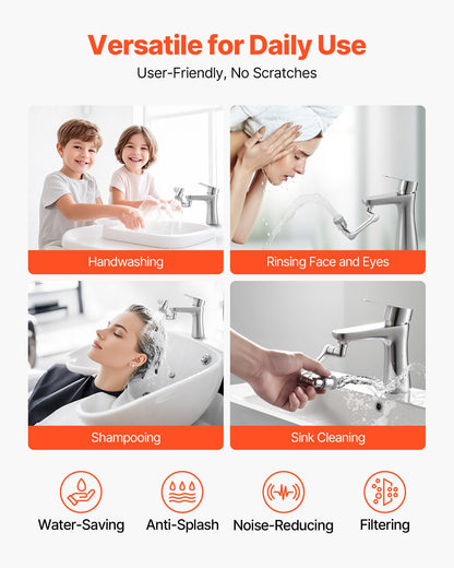 1080° Swivel Faucet Extender, 2 Sprayer Modes Sink Water Faucet Aerator Extension, Kitchen Bathroom Rotatable Spray Attachment with Brass Robotic Arm, Rotating Splash Filter Wash Hand/Hair/Face