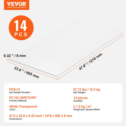 14er-Packung Polycarbonat-Gewächshausplatten 2' X 4' X 0,32'' Dachblech