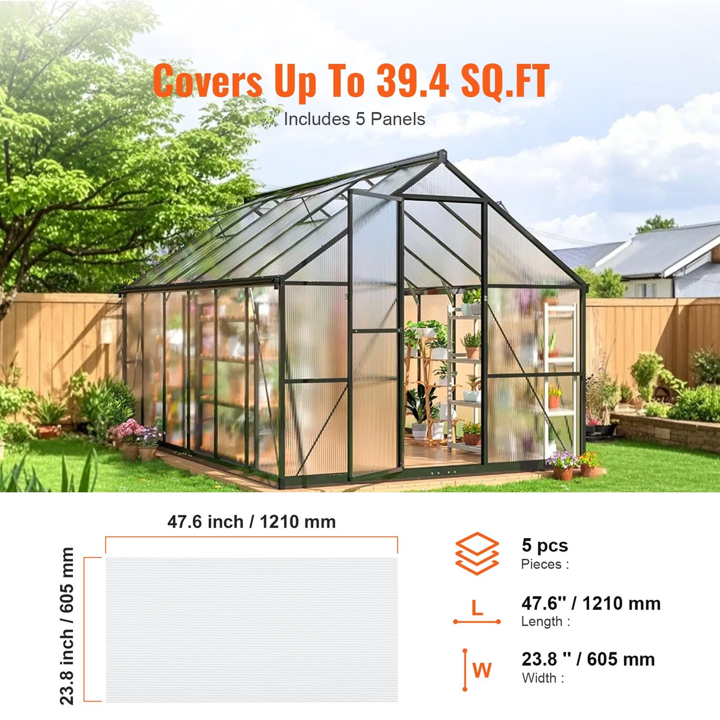 5-pack polycarbonate greenhouse panels 2' X 4' X 0.32'' roof sheets