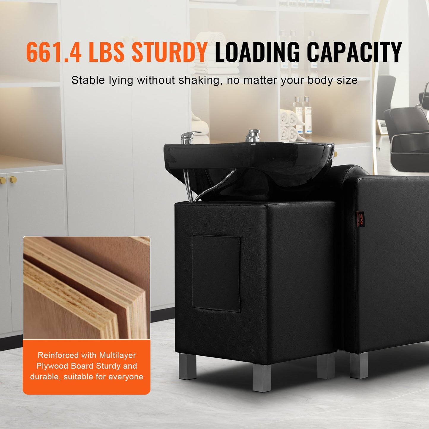 Shampoo Backwash Chair Salon & Spa Hårtvättstation med brett fotstöd