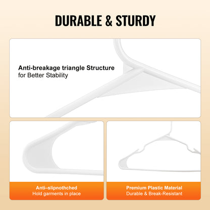 Hangers, 0.2 in Ultra-Thin, 50 Pack White Plastic Hangers with Stable Triangular Top Structure & Wider Notch Design , Non-Slip Space Saving Hangers, Fit for T-Shirt, Shirt, Sling & Pant