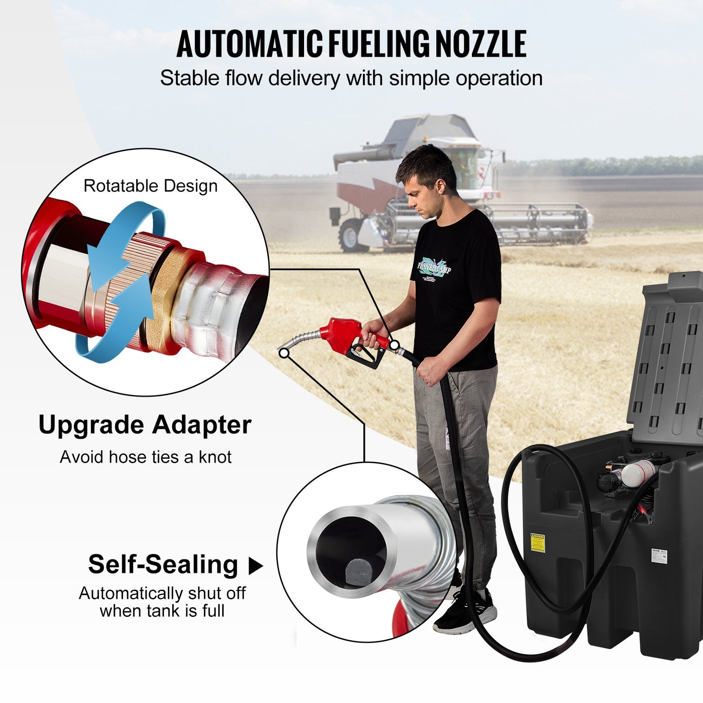 Portable Diesel Tank, 116 Gallon Capacity & 10 GPM Flow Rate, Diesel Fuel Tank with 12V Electric Transfer Pump and 13.1ft Rubber Hose, PE Diesel Transfer Tank for Easy Fuel Transportation, Black