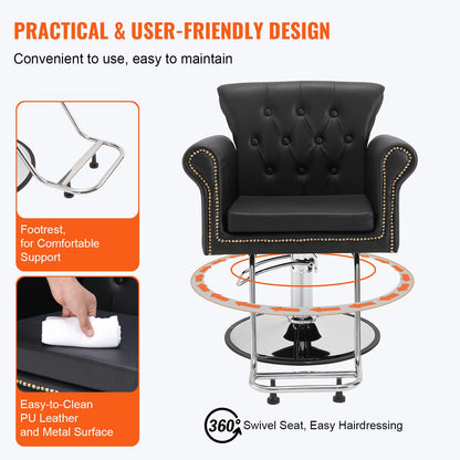 Salongsstol, frisörstol för frisör, stylingstol med kraftig hydraulpump, 360° vridbar frisörstol med fotstöd för skönhetsspaschampo, maximal belastningsvikt 330 lbs, svart