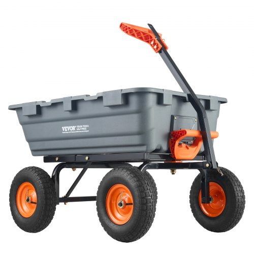 Garden Cart, Durable Poly Dump Cart with Simple Assembly Steel Frame, Versatile Dump Wagon with Dual-Function Handle, 6.48 cu.ft Utility Barrow 1200 lbs Load, 13 inch Wheels