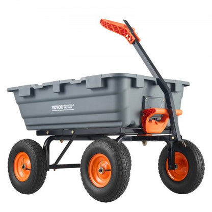 Garden Cart, Durable Poly Dump Cart with Simple Assembly Steel Frame, Versatile Dump Wagon with Dual-Function Handle, 6.48 cu.ft Utility Barrow 1200 lbs Load, 13 inch Wheels