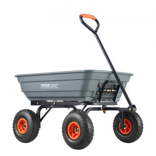 Garden Cart, Durable Poly Dump Cart with Simple Assembly Steel Framework, Versatile Dump Cart with Dual-Function Handle, Handy Wheelbarrow with 600 lbs Load Capacity, 10 inch Wheels
