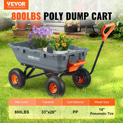 Poly Garden Dump Cart Kraftiga gårdsvagnar och vagnar 800 lbs 10" däck