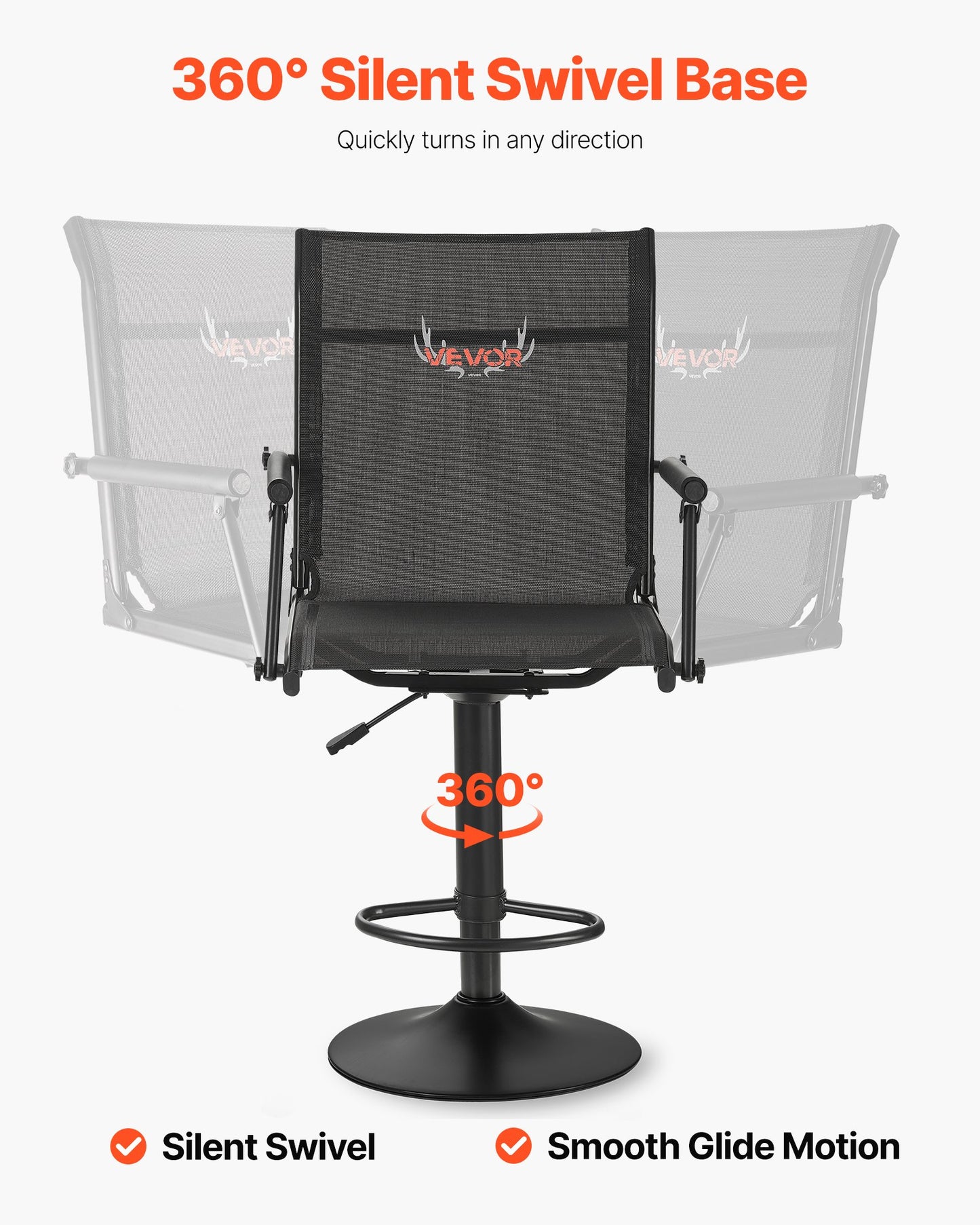 Hunting Chair, 360° Silent Swivel, Lightweight Blind Chair, Heavy-Duty Steel Frame Ground Stool Seat, with Padded Armrests, Height Adjustable, 300 Lbs Capacity, for Outdoor Fishing, Camping