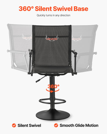 Hunting Chair, 360° Silent Swivel, Lightweight Blind Chair, Heavy-Duty Steel Frame Ground Stool Seat, with Padded Armrests, Height Adjustable, 300 Lbs Capacity, for Outdoor Fishing, Camping
