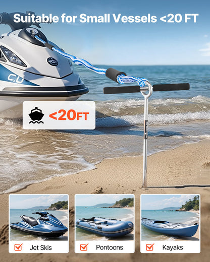 Sand Anchor, 18 in Stainless Steel Beach Anchor, Screw in Sand Boat Anchors with Spiral Blade, Shallow Water Boat Auger Anchors, for Securing Jet Ski PWC Pontoon Kayak on Beaches and Sandbars