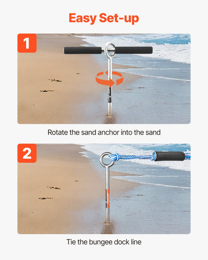 Sand Anchor, 18 in Stainless Steel Beach Anchor, Screw in Sand Boat Anchors with Spiral Blade, Shallow Water Boat Auger Anchors, for Securing Jet Ski PWC Pontoon Kayak on Beaches and Sandbars