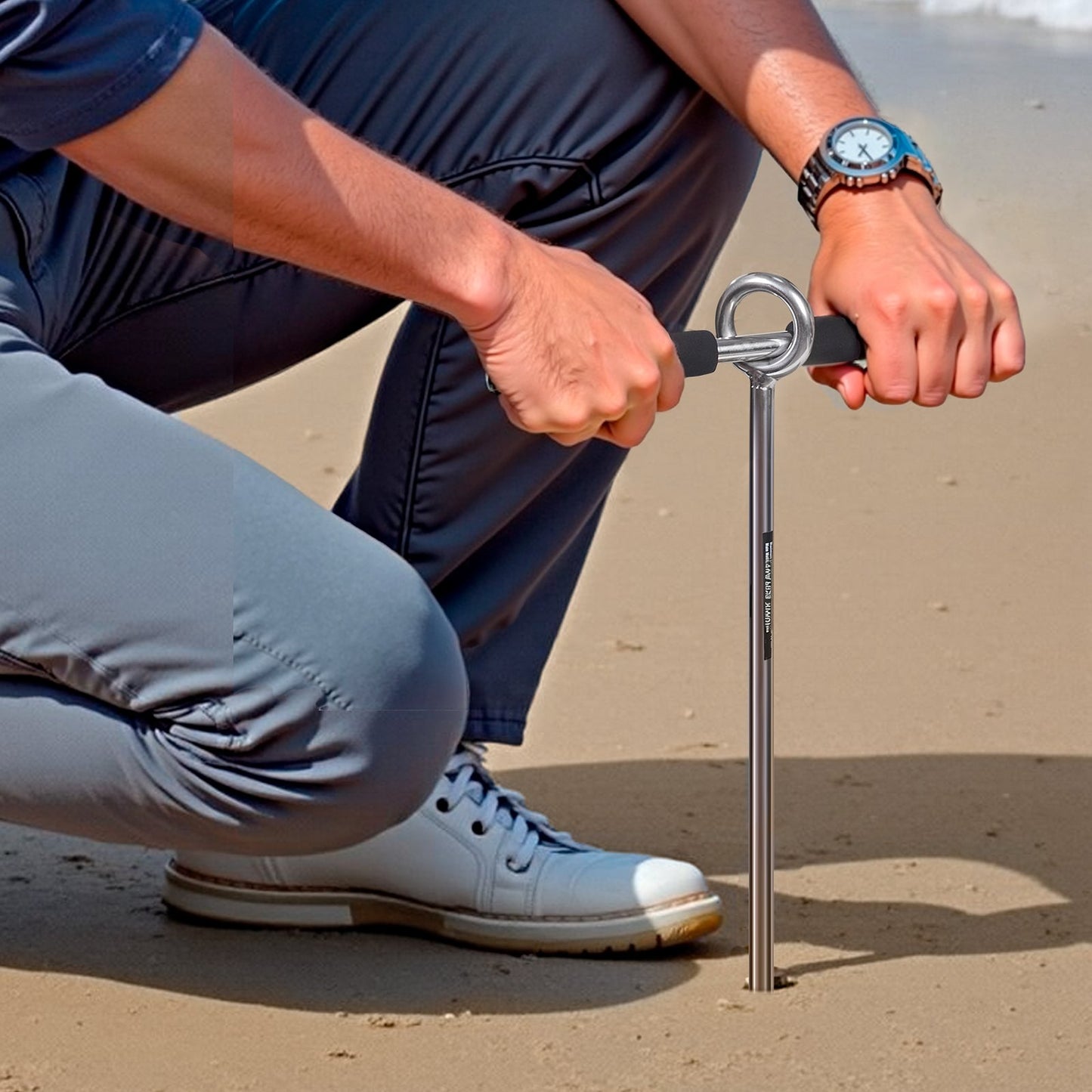 Sand Anchor, 18 in Stainless Steel Beach Anchor, Screw in Sand Boat Anchors with Spiral Blade, Shallow Water Boat Auger Anchors, for Securing Jet Ski PWC Pontoon Kayak on Beaches and Sandbars