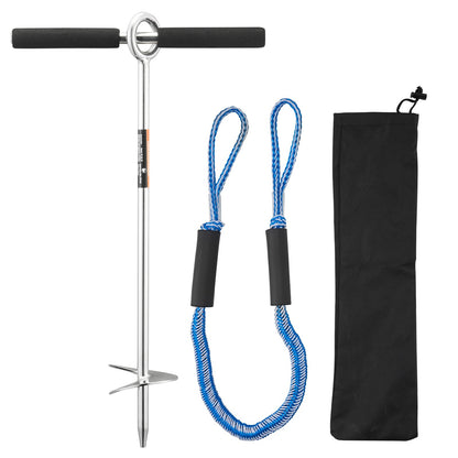 Sand Anchor, 18 in Stainless Steel Beach Anchor, Screw in Sand Boat Anchors with Spiral Blade, Shallow Water Boat Auger Anchors, for Securing Jet Ski PWC Pontoon Kayak on Beaches and Sandbars