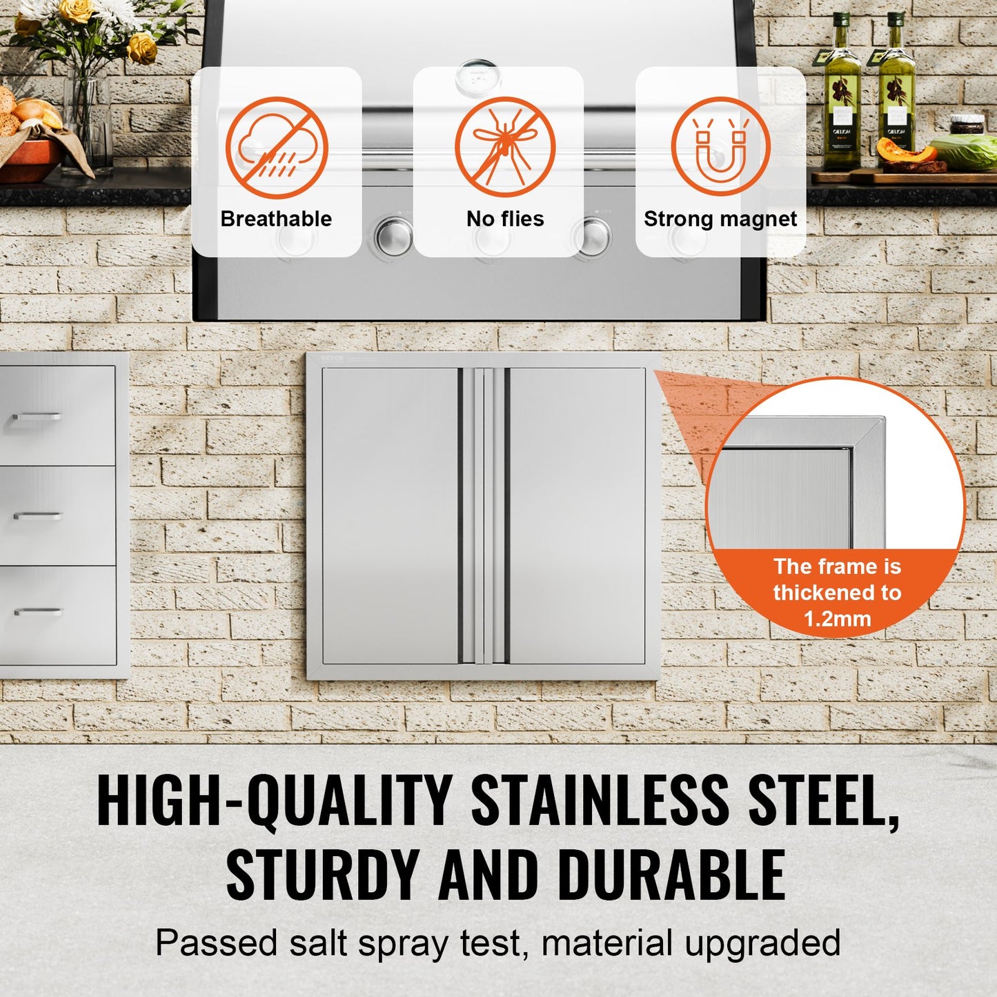 BBQ Access Door, 26W x 24H Inch Double Outdoor Kitchen Door, Stainless Steel Flush Mount Door, Wall Vertical Door with Recessed Handles , for BBQ Island, Grilling Station, Outside Cabinet