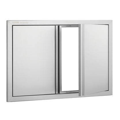 BBQ access door, 710x482 mm double outdoor kitchen door, stainless steel recessed door, vertical wall door with recessed handles, for BBQ Island, grill station, outdoor cabinet
