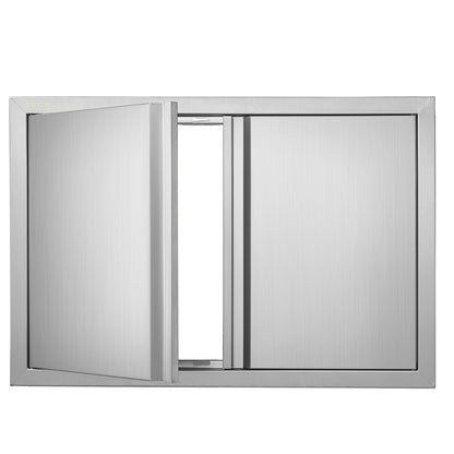 BBQ-Zugangstür, 774x532 mm Doppelte Außenküchentür, Edelstahl-Einbautür, Vertikale Wandtür mit eingelassenen Griffen, für BBQ-Insel, Grillstation, Außenschrank