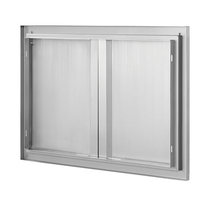 BBQ-Zugangstür, 774x532 mm Doppelte Außenküchentür, Edelstahl-Einbautür, Vertikale Wandtür mit eingelassenen Griffen, für BBQ-Insel, Grillstation, Außenschrank