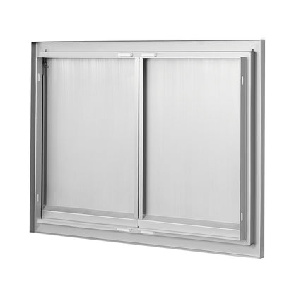 BBQ-åtkomstdörr, 762x532 mm dubbel utomhusköksdörr, infälld dörr i rostfritt stål, vertikal väggdörr med infällda handtag, för BBQ Island, grillstation, ytterskåp