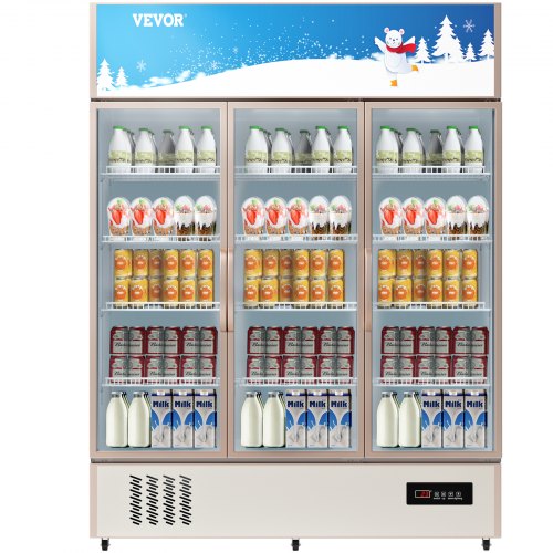Commercial Refrigerator,Display Fridge Upright Beverage Cooler, Glass Door with LED Light for Home, Store, Gym or Office, (35 cu.ft. Triple Swing Door)