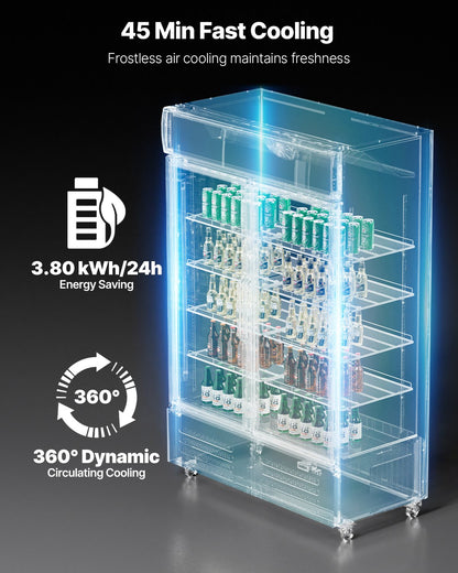 Commercial Merchandiser Refrigerator, 36.27 CU.FT Upright Beverage Cooler, 2 Glass Door Display Refrigerator with 8 Adjustable Shelves, Soft LED Light, Customizable Lightbox, Casters, Black