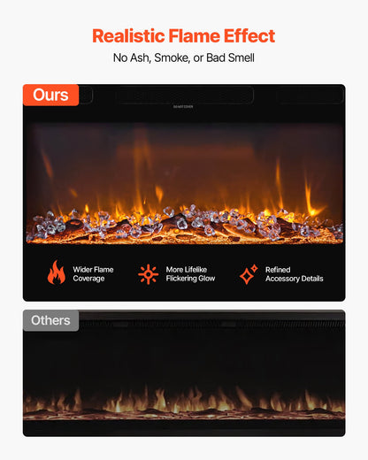 50 inch Electric Fireplace, Three-Sided Glass Wall Mounted Recessed Fire Place with Remote Control, Timer, 1500W, Adjustable Flame Color Brightness,Overheat Protection, for Living Room,Bedroom