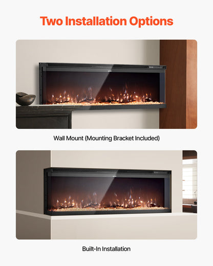 50 inch Electric Fireplace, Three-Sided Glass Wall Mounted Recessed Fire Place with Remote Control, Timer, 1500W, Adjustable Flame Color Brightness,Overheat Protection, for Living Room,Bedroom