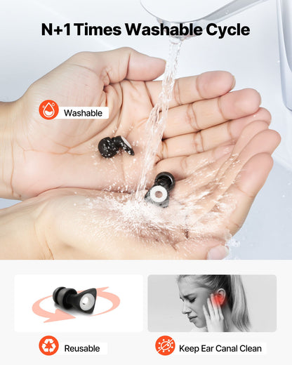 Ear Plugs for Sleeping Noise Cancelling, NRR 25 dB Reusable High Noise Reduction Earplugs, Flexible Silicone Soft Earplug with 12 Ear Tips in M / L, for Sleeping, Working, Studying & Traveling
