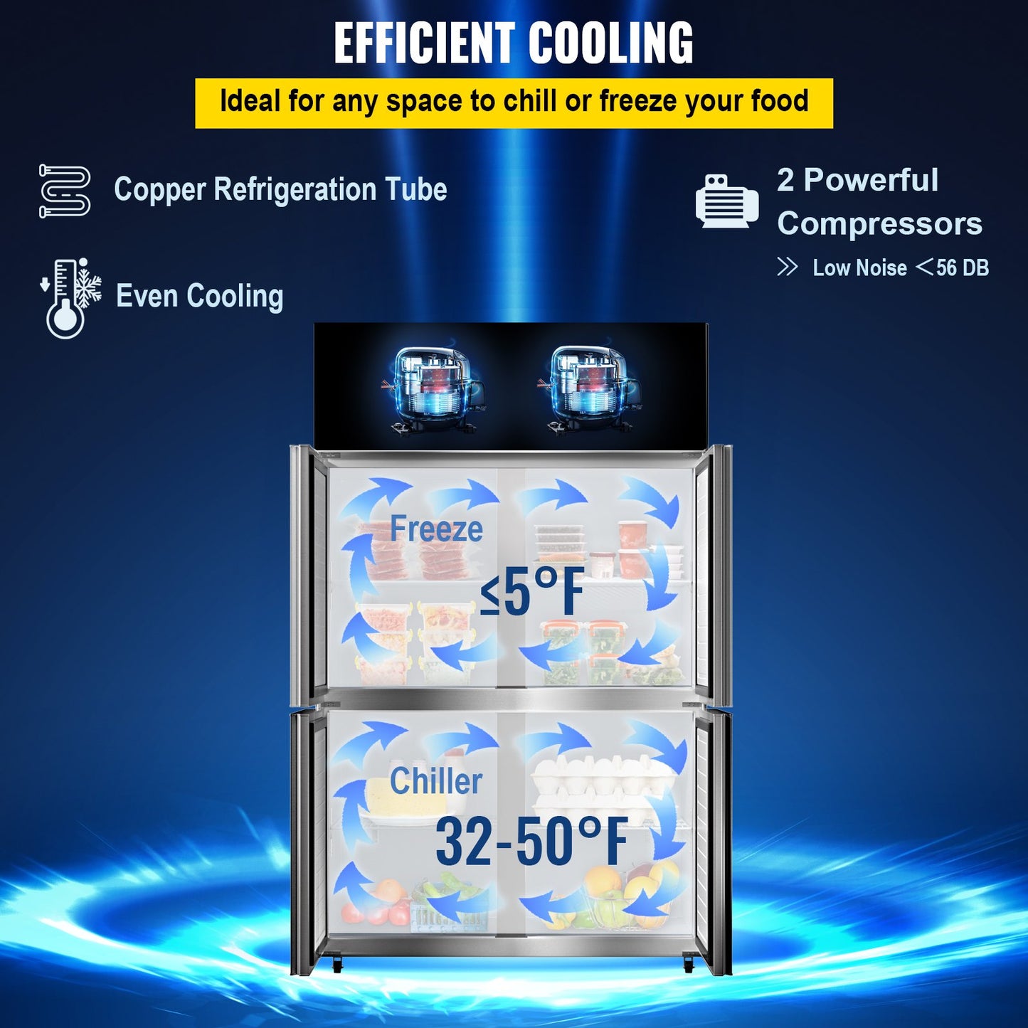 Kommerzieller Kühlschrank, Getränkekühler mit 4 Türen, 27,5 Kubikfuß Side-by-Side-Gefrierschrank, Edelstahl-Verkaufskühlschrank, Kommerzieller Lebensmittelkühlschrank für Snacks und Getränke, Silber