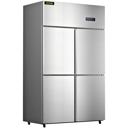 Kommerzieller Kühlschrank, Getränkekühler mit 4 Türen, 27,5 Kubikfuß Side-by-Side-Gefrierschrank, Edelstahl-Verkaufskühlschrank, Kommerzieller Lebensmittelkühlschrank für Snacks und Getränke, Silber