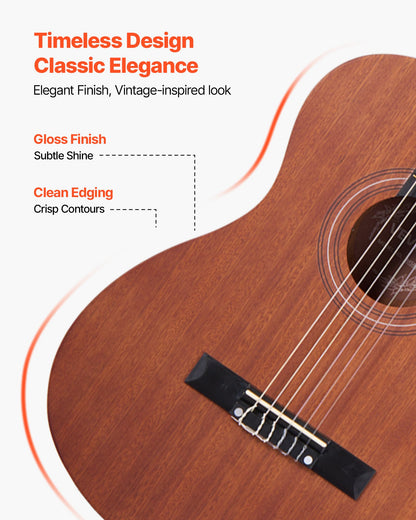 Classical Guitar, 36 Inch, Wood Classical Guitar Starter Kit for Beginners, with Nylon Strings, Gig Bag, Strap, Tuner, Extra Strings, Picks, Capo, Sapele & Rosewood, for Kids Girls Boys, Natural
