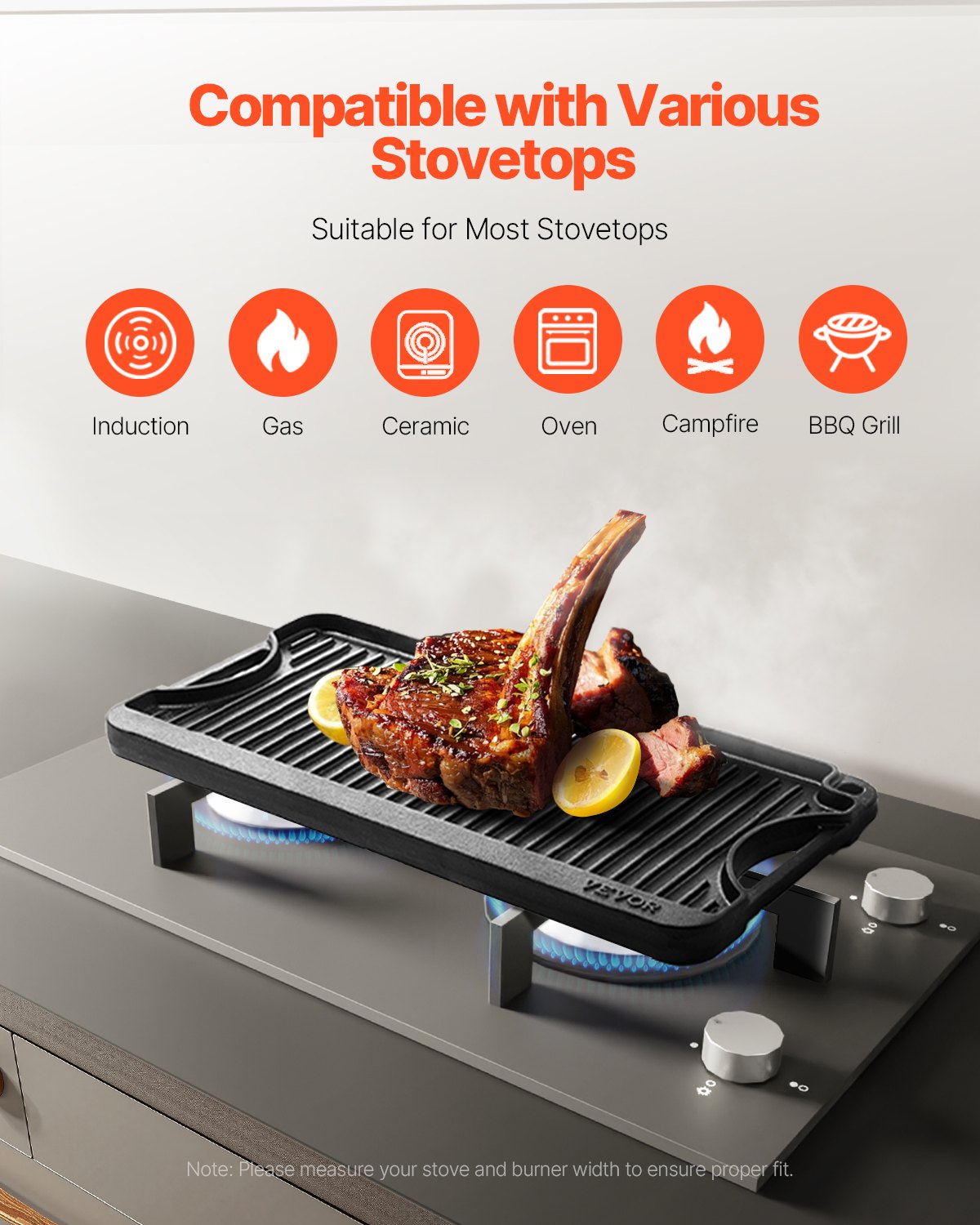 20x10 Zoll Wendegrillpfanne aus Gusseisen, vorgewürzt, Schwarz