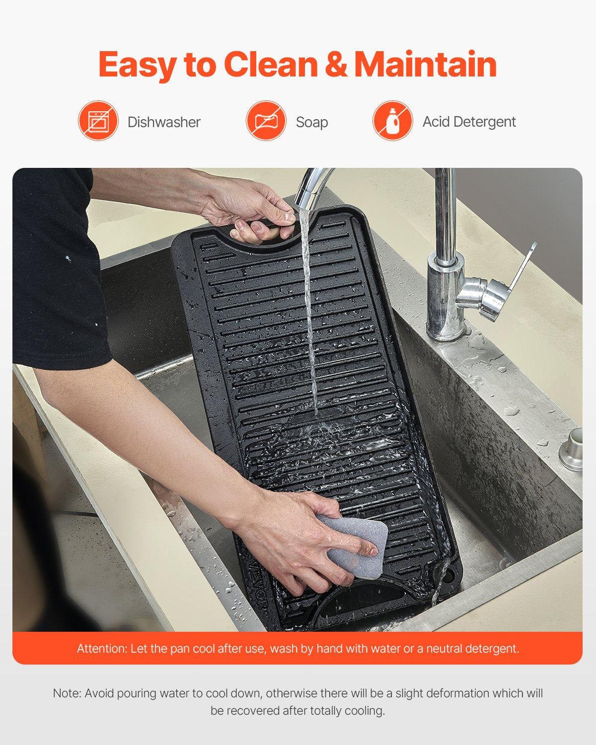 Reversible Grill/Griddle, 20x10 inch Pre-Seasoned Cast Iron Griddle, Portable Rectangular Pan with Handle, Family Cookware for Indoor/Outdoor Stove Top Burner, Gas, Camping BBQ, Black