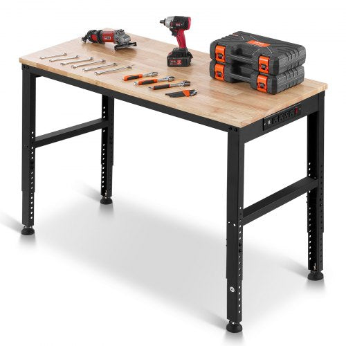 Adjustable Workbench, 2000 lbs Capacity, 48 x 20-inch Heavy Duty Work Bench with 28.5-38.3 Inches Height Adjustment, Garage Workbench with Power Outlets, Suitable for Office, Garage, Workshop