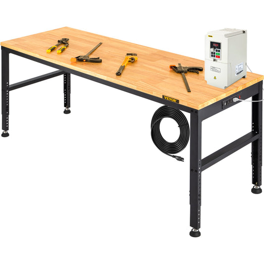 Adjustable Height Workbench 61"L x 20"W Workbench Table with Power Outlet