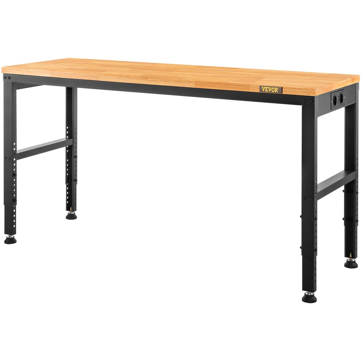 Workbench Adjustable height, 183 x 64 cm garage table with 72 – 97 cm heights &amp; 900 kg load capacity, with electrical outlet &amp; hardwood top &amp; metal frame &amp; foot pads, for office home workshop