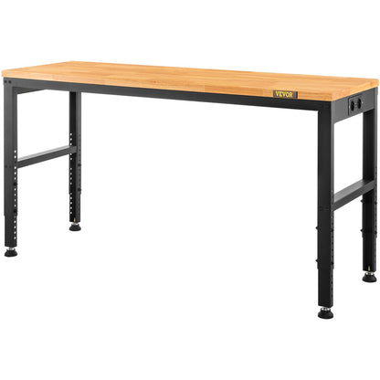 Workbench Adjustable height, 183 x 64 cm garage table with 72 – 97 cm heights &amp; 900 kg load capacity, with electrical outlet &amp; hardwood top &amp; metal frame &amp; foot pads, for office home workshop