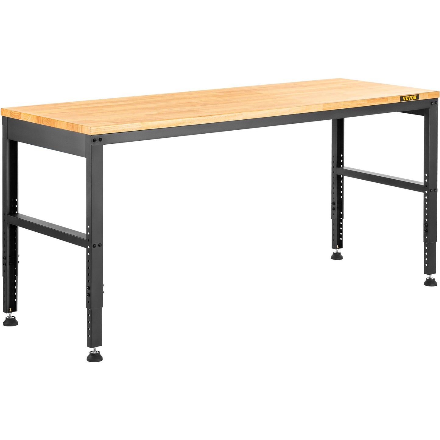 Workbench Adjustable height, 122 cm W x 61 cm D x 97 cm H Garage table with 72 – 97 cm heights &amp; 900 kg load capacity, with electrical outlet &amp; hardwood top &amp; metal frame &amp; foot cushions, for office home