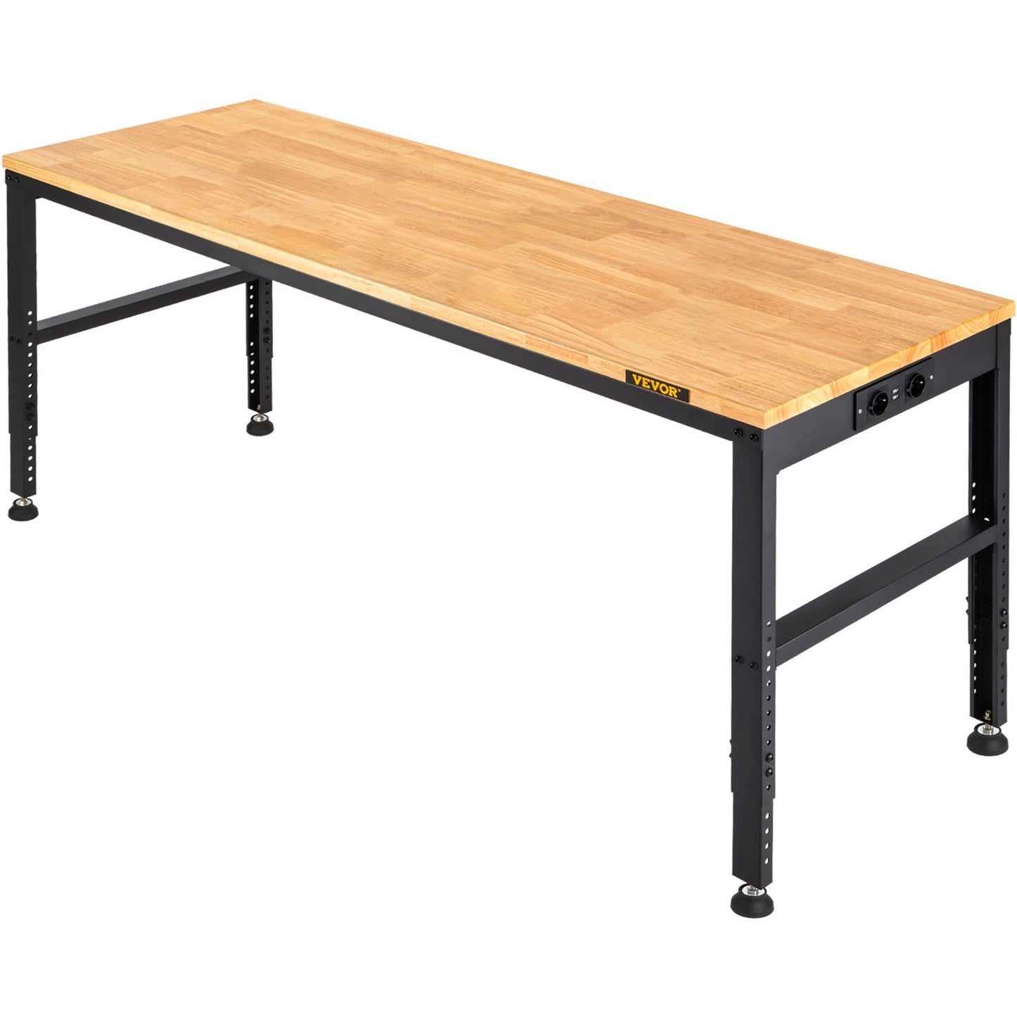 Workbench Adjustable height, 122 cm W x 61 cm D x 97 cm H Garage table with 72 – 97 cm heights &amp; 900 kg load capacity, with electrical outlet &amp; hardwood top &amp; metal frame &amp; foot cushions, for office home