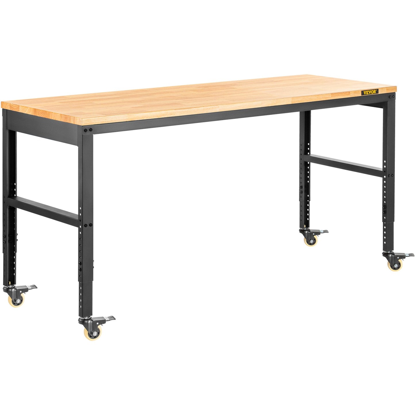 Workbench Adjustable height, 122 cm W x 61 cm D x 104 cm H Garage table with 79 – 104 cm heights &amp; 720 kg capacity, with electrical outlet &amp; hardwood top &amp; metal frame &amp; swivel wheels, for office home
