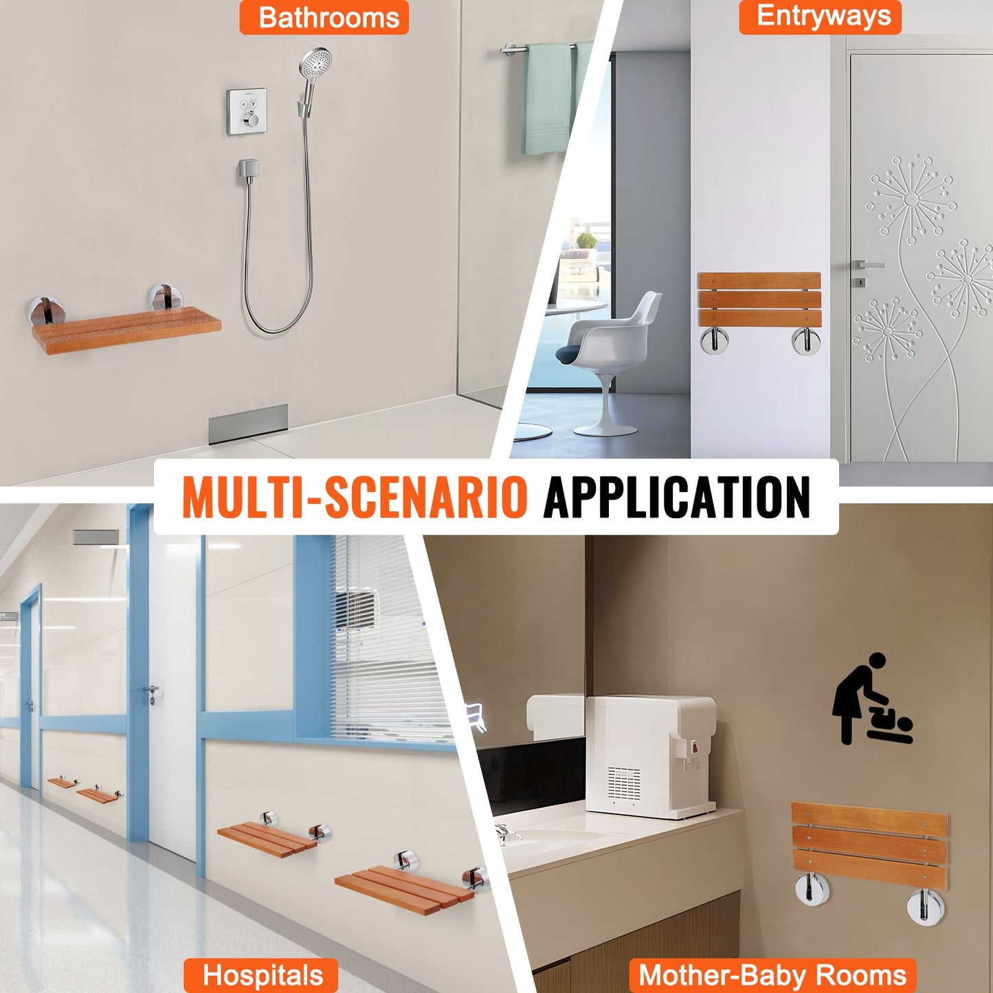 Folding Teak Shower Seat, 20.1" x 13.2" Unfolded, Wall Mounted Fold Up Shower Bench with 440 lbs Load Capacity, Space Saving Home Care Fold Down Shower Chair, for Seniors Pregnant Women Children