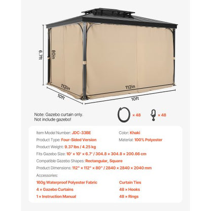 Gazebo Privacy Gardin 10' x 10' x 6,7' Vattentät Gazebo Gardiner Khaki |  EU