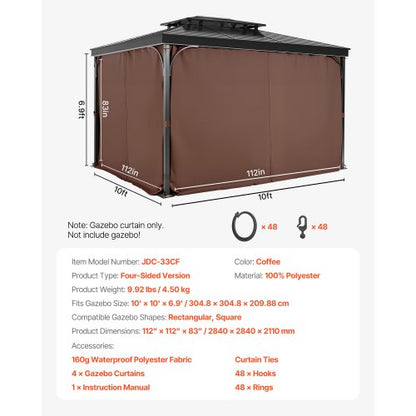 Sichtschutzvorhang für Pavillon, 3,0 x 3,0 x 2,0 m, wasserdicht, Kaffeebraun | EU