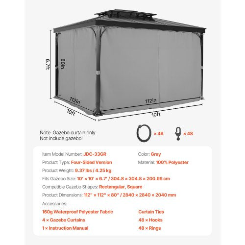 Gazebo Privacy Gardin 10' x 10' x 6,7' Vattentät Gazebo Gardiner Grå |  EU