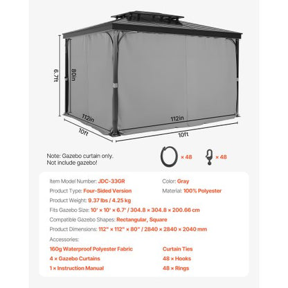 Gazebo Privacy Gardin 10' x 10' x 6,7' Vattentät Gazebo Gardiner Grå |  EU